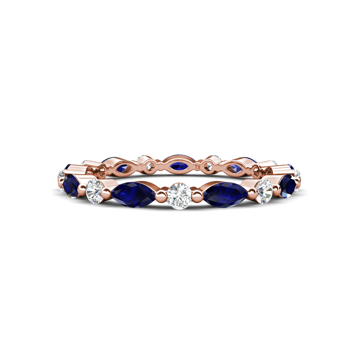 Mira 1.13 ctw Marquise Blue Sapphire and Round Lab Grown Diamond Women Stackable Eternity Band 